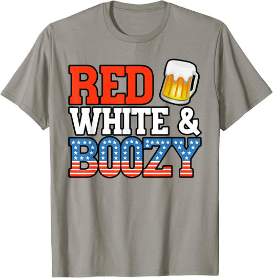 Red White and Boozy Funny 4th of July Drinking Crew Party T-Shirt - T-Shirt | Sand