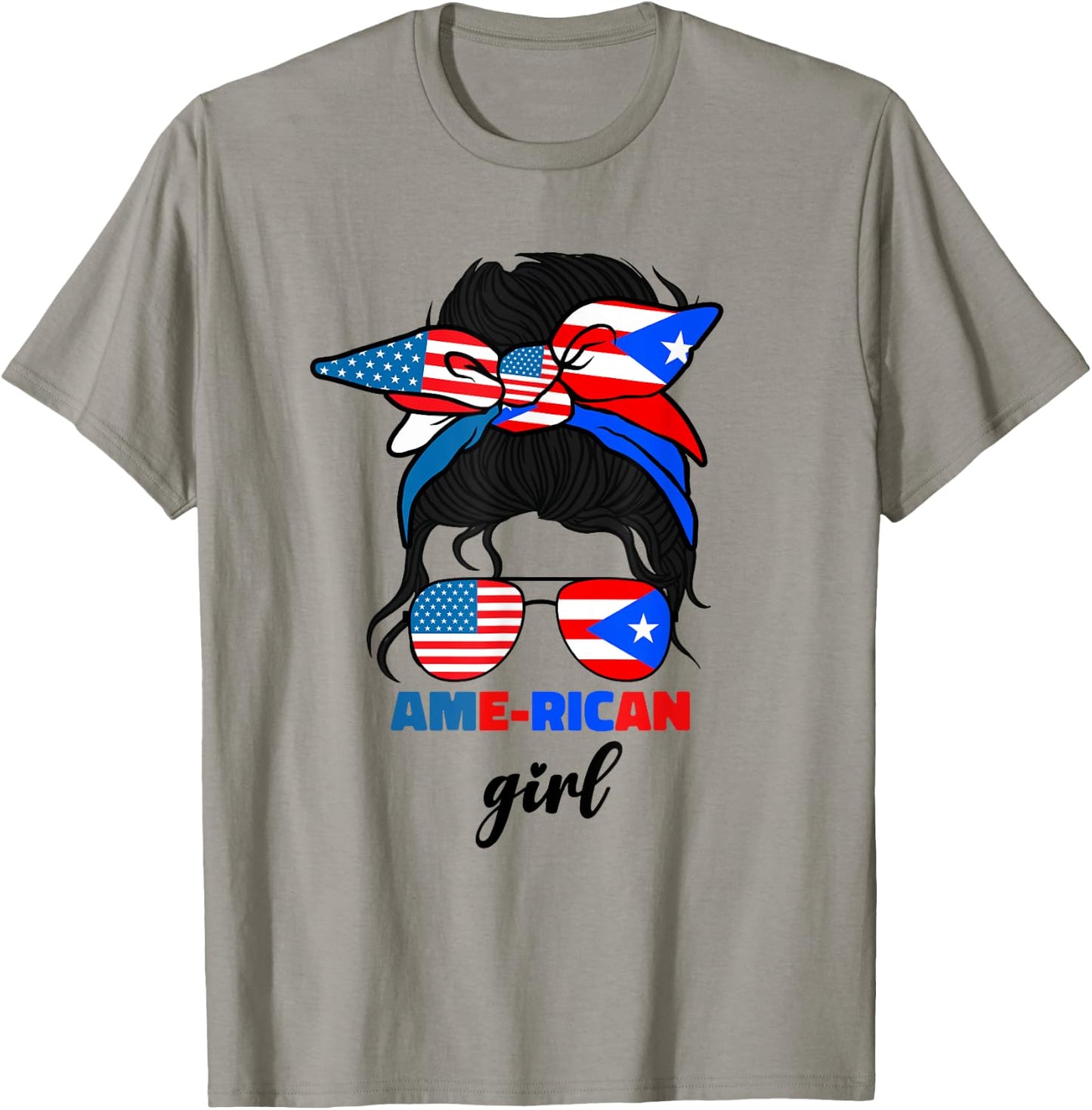 Half American And Puerto Rican Rico Flag Mix Girl Ame Rican T-Shirt - T-Shirt | Sand