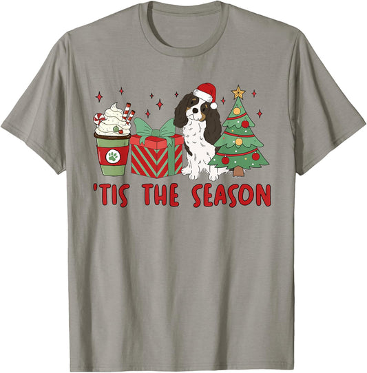 Cavalier King Charles Spaniel Christmas Tis The Season Dog Men Women Kids T-Shirt - T-Shirt | Sand