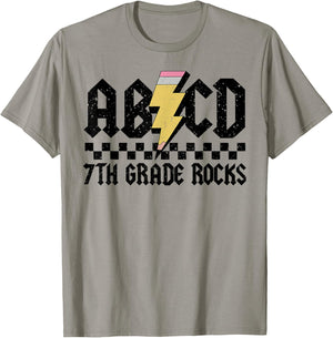 7th Grade Rock and Roll Letters ABCD Alphabet Back To School T-Shirt - T-Shirt | Sand