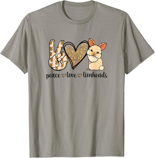 Cute Kawaii Peace Love Lionhead Rabbit Lover T-Shirt - T-Shirt | Sand