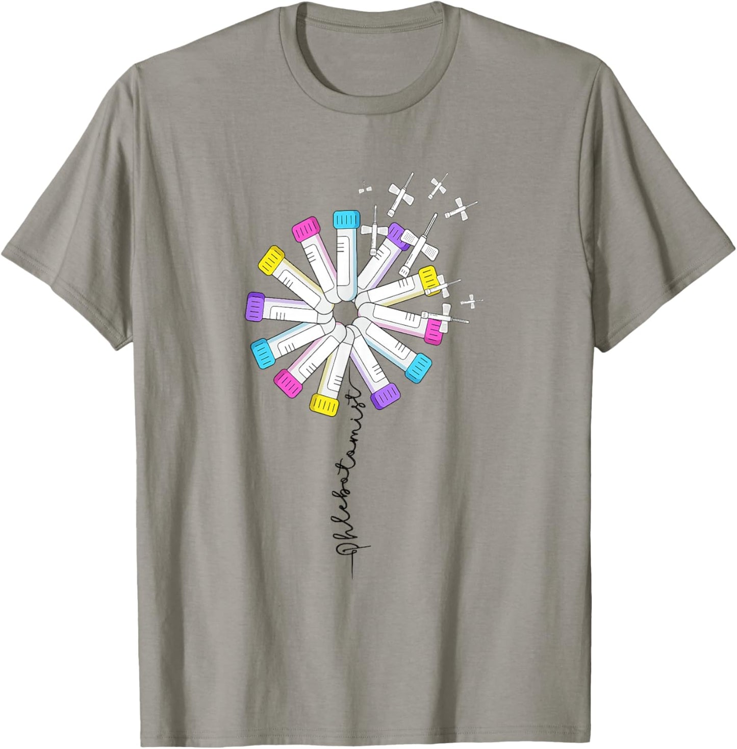 Phlebotomist Nurse Dandelion Butterflies Needle Rainbow T-Shirt - T-Shirt | Sand
