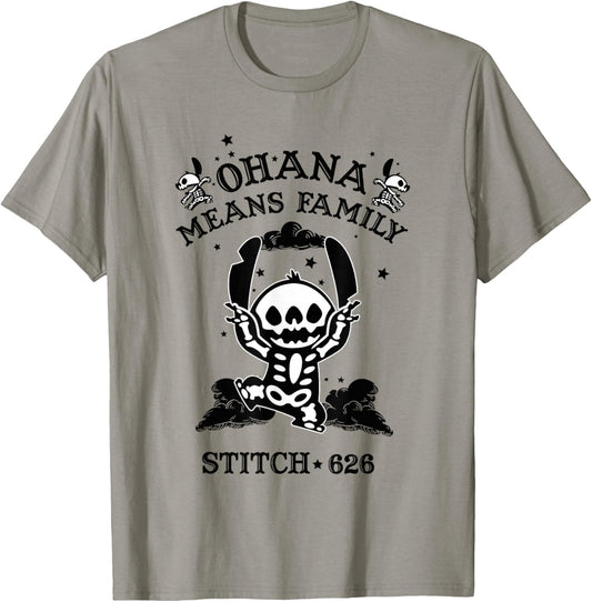 Disney Lilo & Stitch Halloween Ohana Means Family Skeleton T-Shirt - T-Shirt | Sand