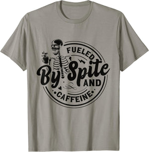 Fueled By Spite And Caffeine Skeleton T-Shirt - T-Shirt | Sand