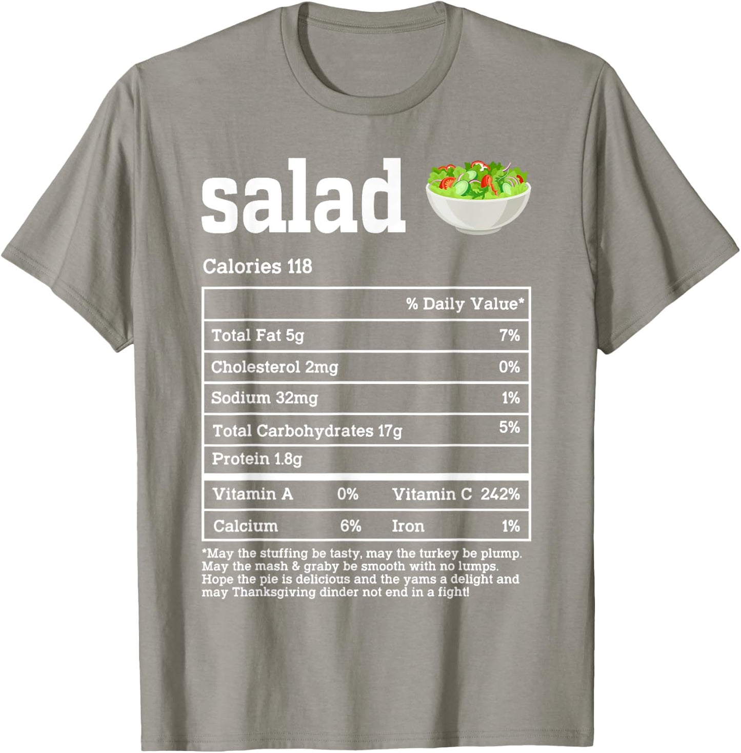 Salad Nutrition Facts Thanksgiving Food Men Women Kids T-Shirt - T-Shirt | Sand