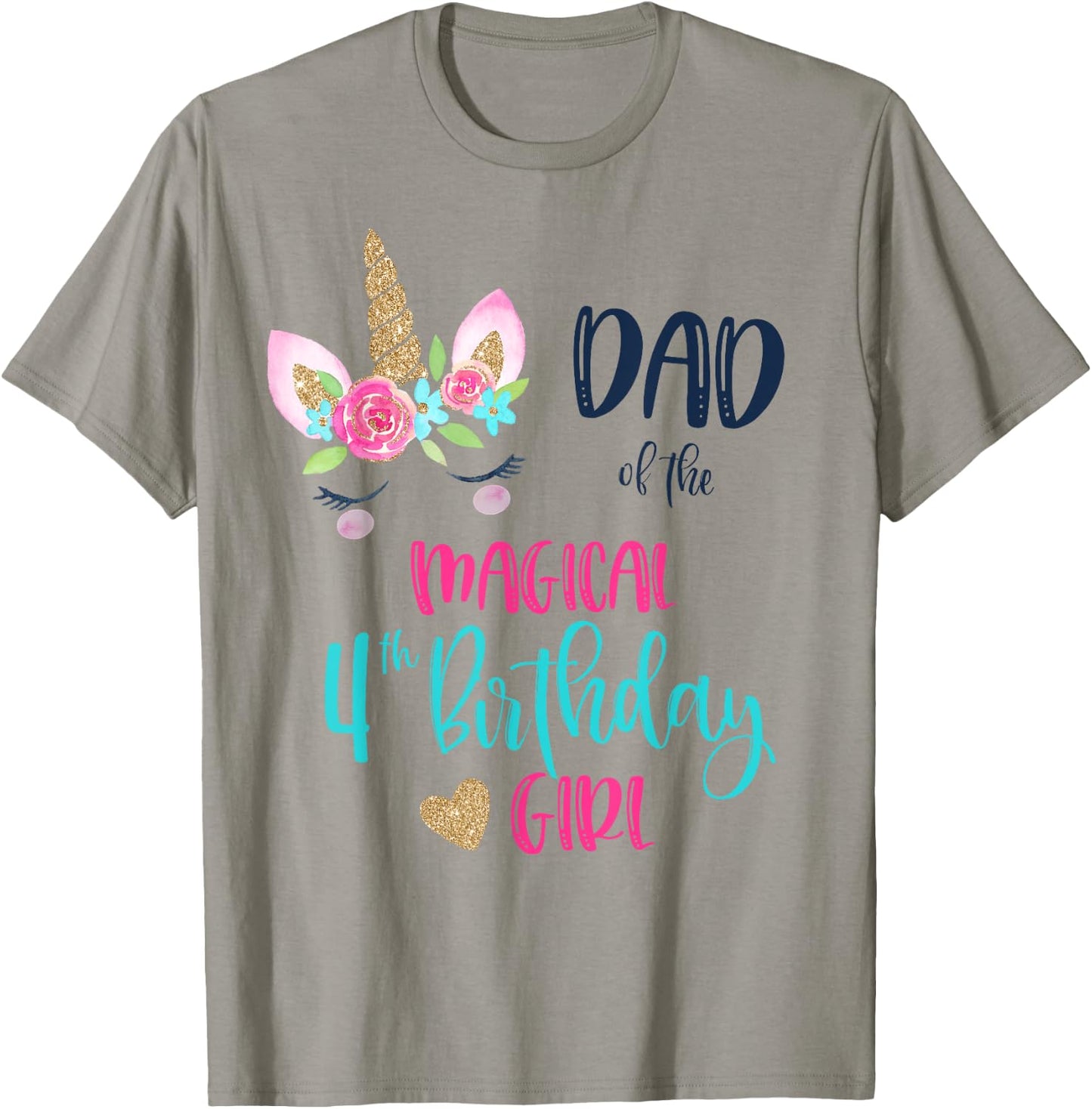 Unicorn Dad of the 4th Birthday Girl Shirt Matching Papa T-Shirt - T-Shirt | Sand