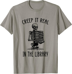 Funny Halloween Skeleton Pun Book Lover Library Joke T-Shirt - T-Shirt | Sand