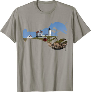 Nubble Lighthouse York ME Lobster Silhouette , Small, Blue T-Shirt - T-Shirt | Sand