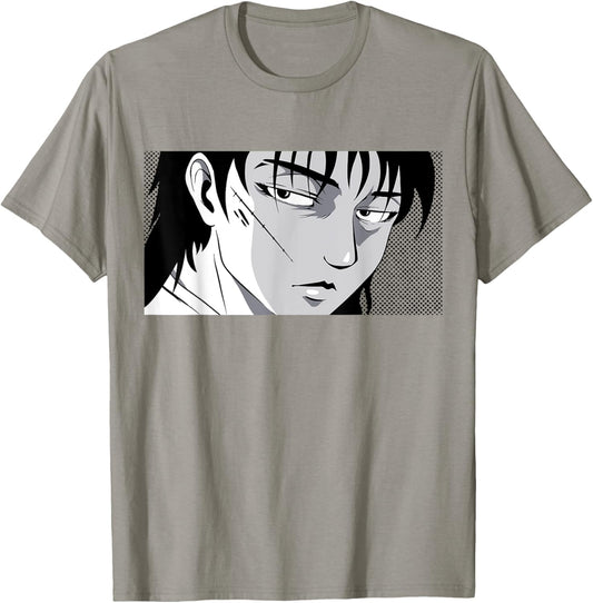 Badass Anime Boy Mysterious Manga Face Edgy Black White Art T-Shirt - T-Shirt | Sand