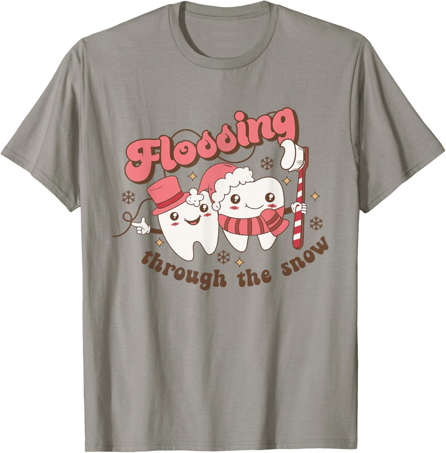 Flossing Through The Snow Dental Hygienist Christmas Dentist T-Shirt - T-Shirt | Sand