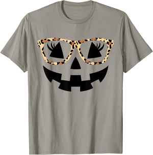 Jack O Lantern Face Pumpkin Hallowen Leopard Print Glasses T-Shirt - T-Shirt | Sand