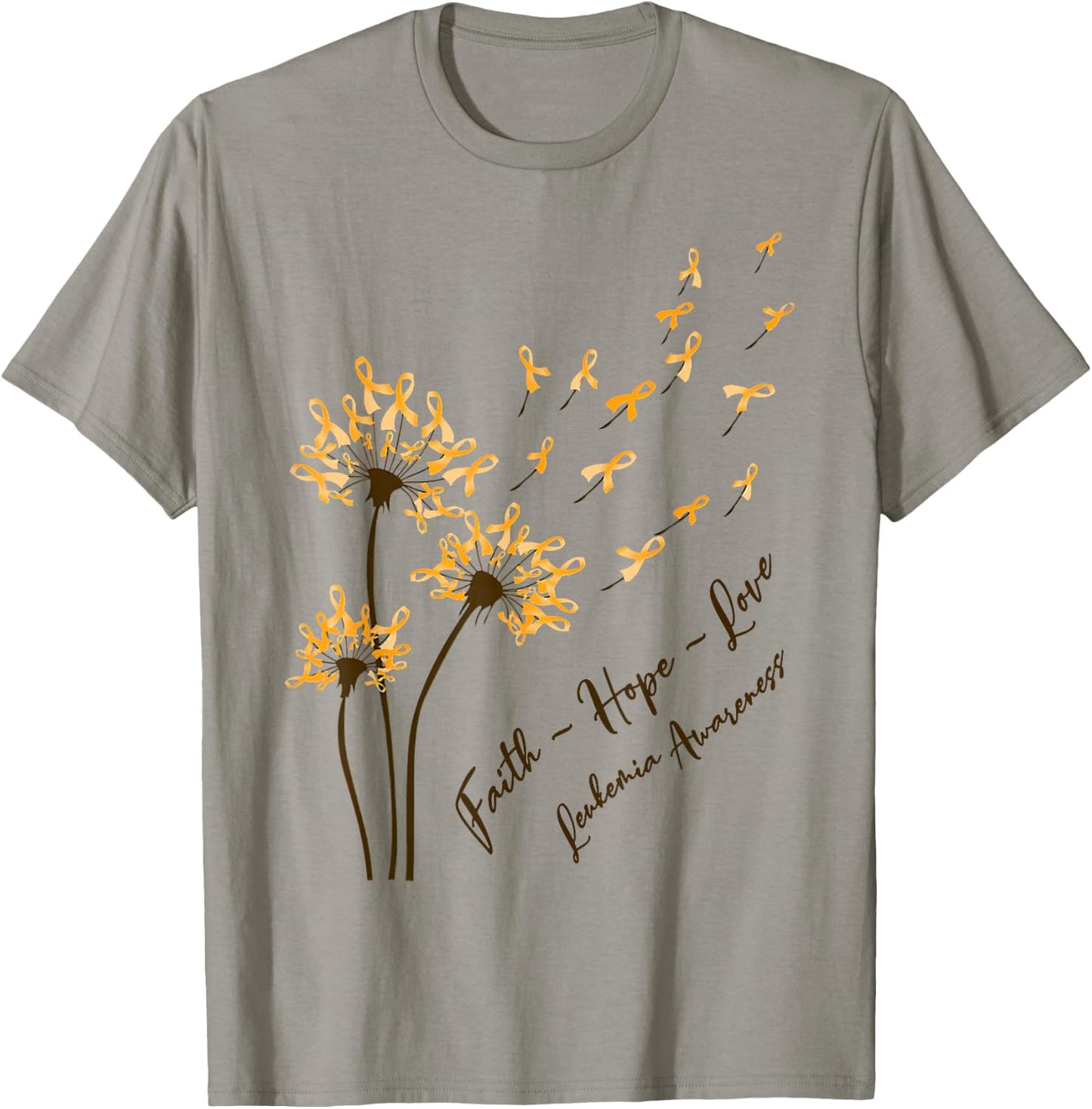 Faith Hope Love Leukemia Awareness Dandelion Orange Ribbon T-Shirt - T-Shirt | Sand