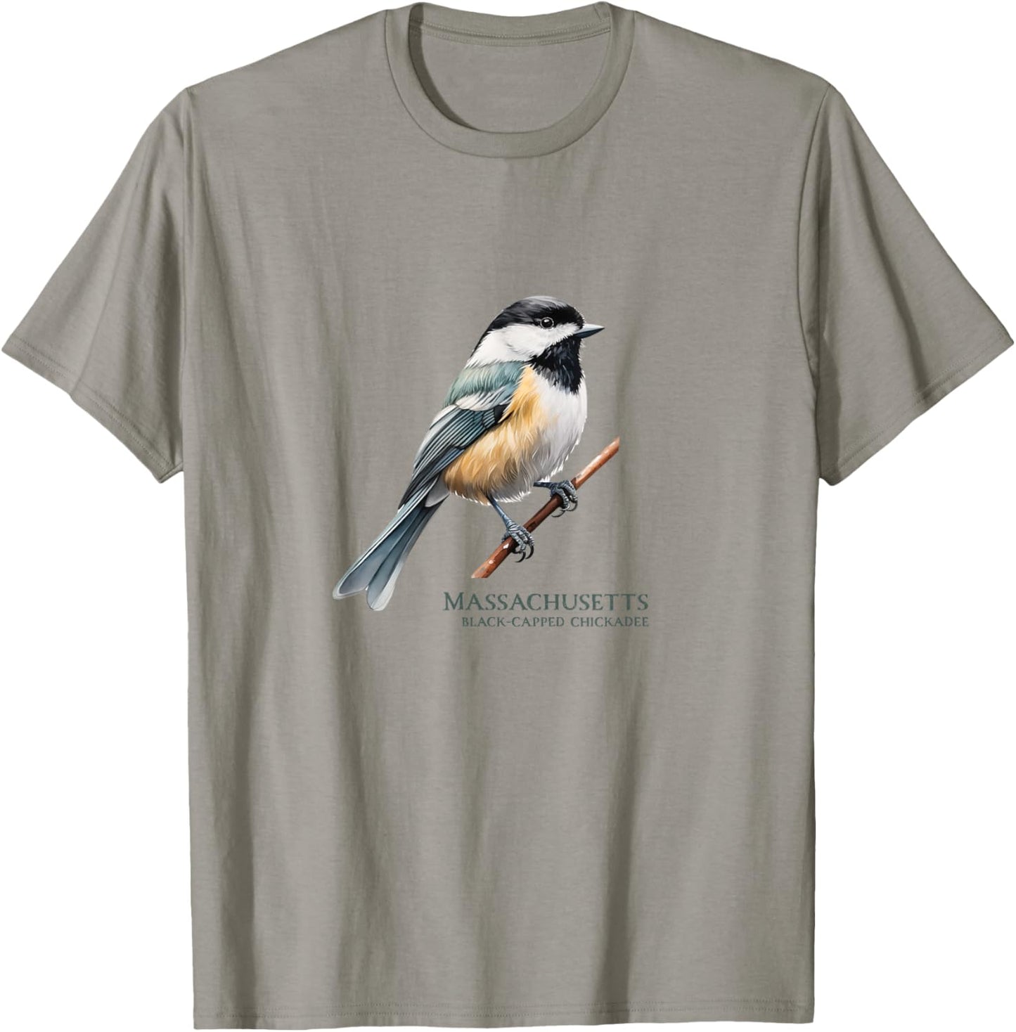 Black-Capped Chickadee State Bird of Massachusetts Songbird T-Shirt - T-Shirt | Sand