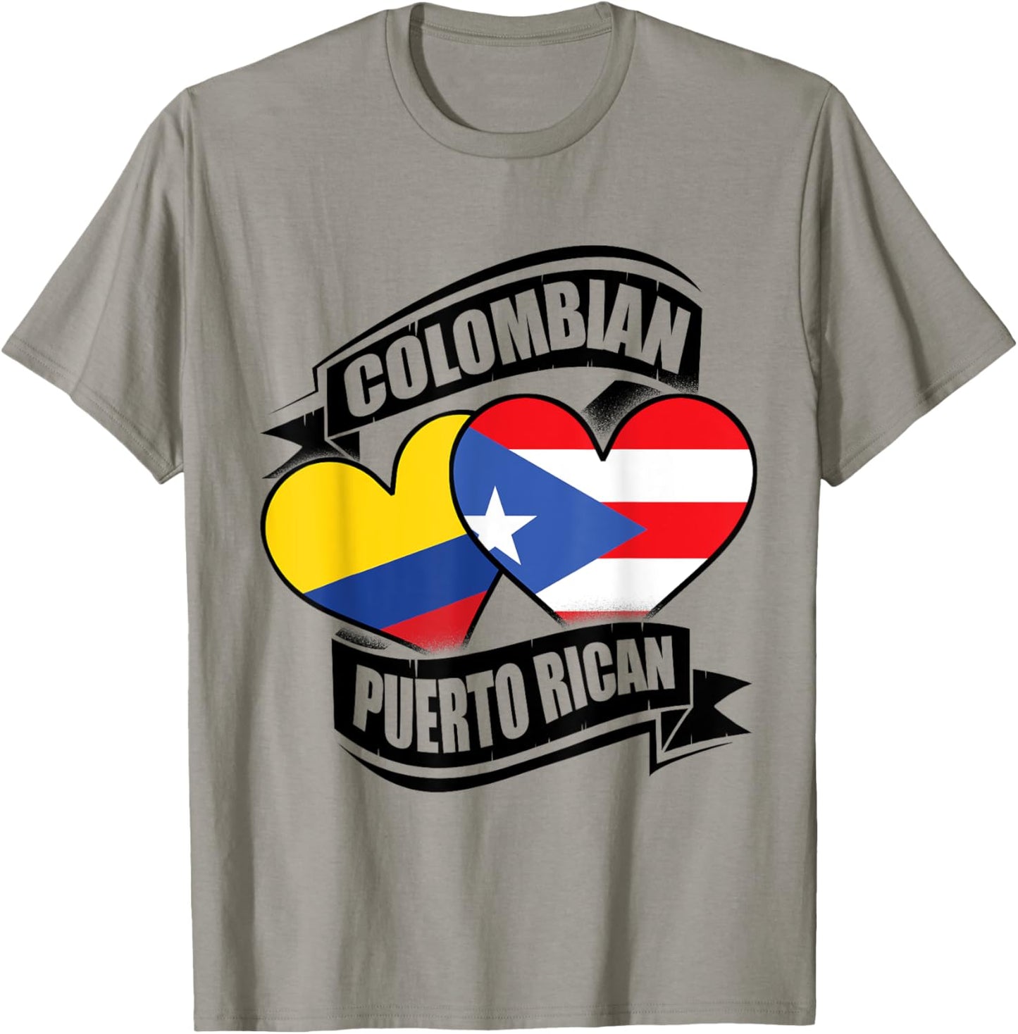 Colombian Puerto Rican Hearts Colombia Puerto Rico Flags T-Shirt - T-Shirt | Sand