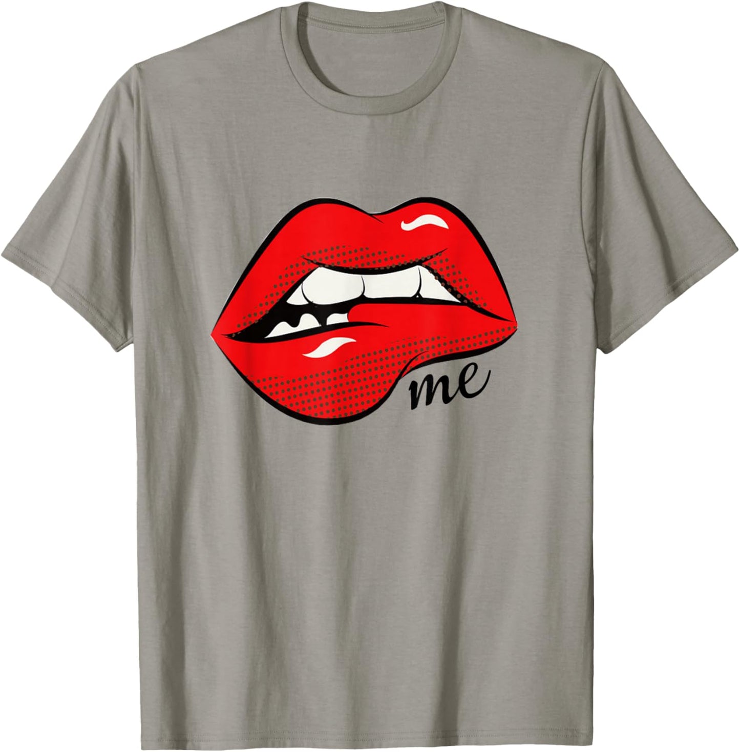Bites Me Lip Biting Sexy Lips Pattern Funny Idiom T-Shirt - T-Shirt | Sand
