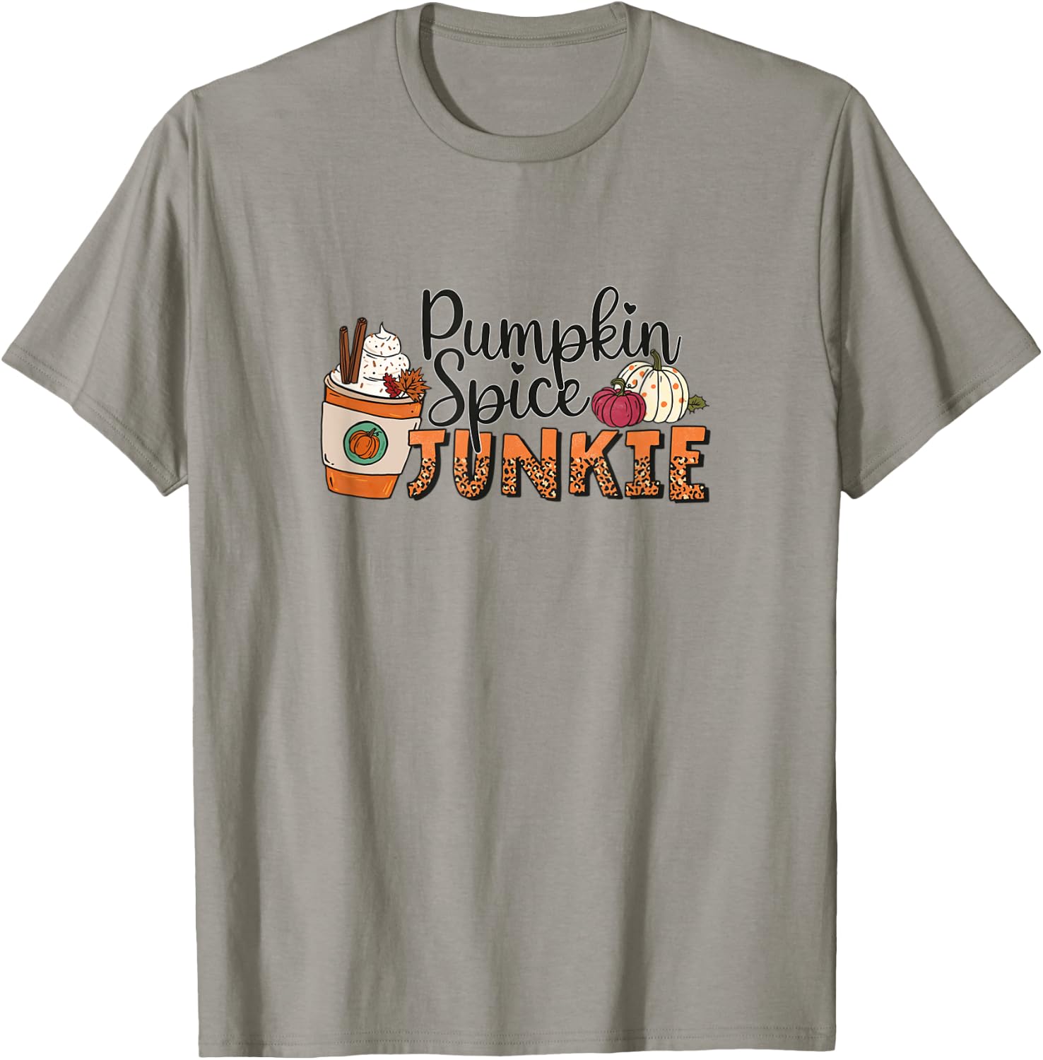 Fall Coffee Pumpkin Spice Junkie Latte Autumn Leopard T-Shirt - T-Shirt | Sand