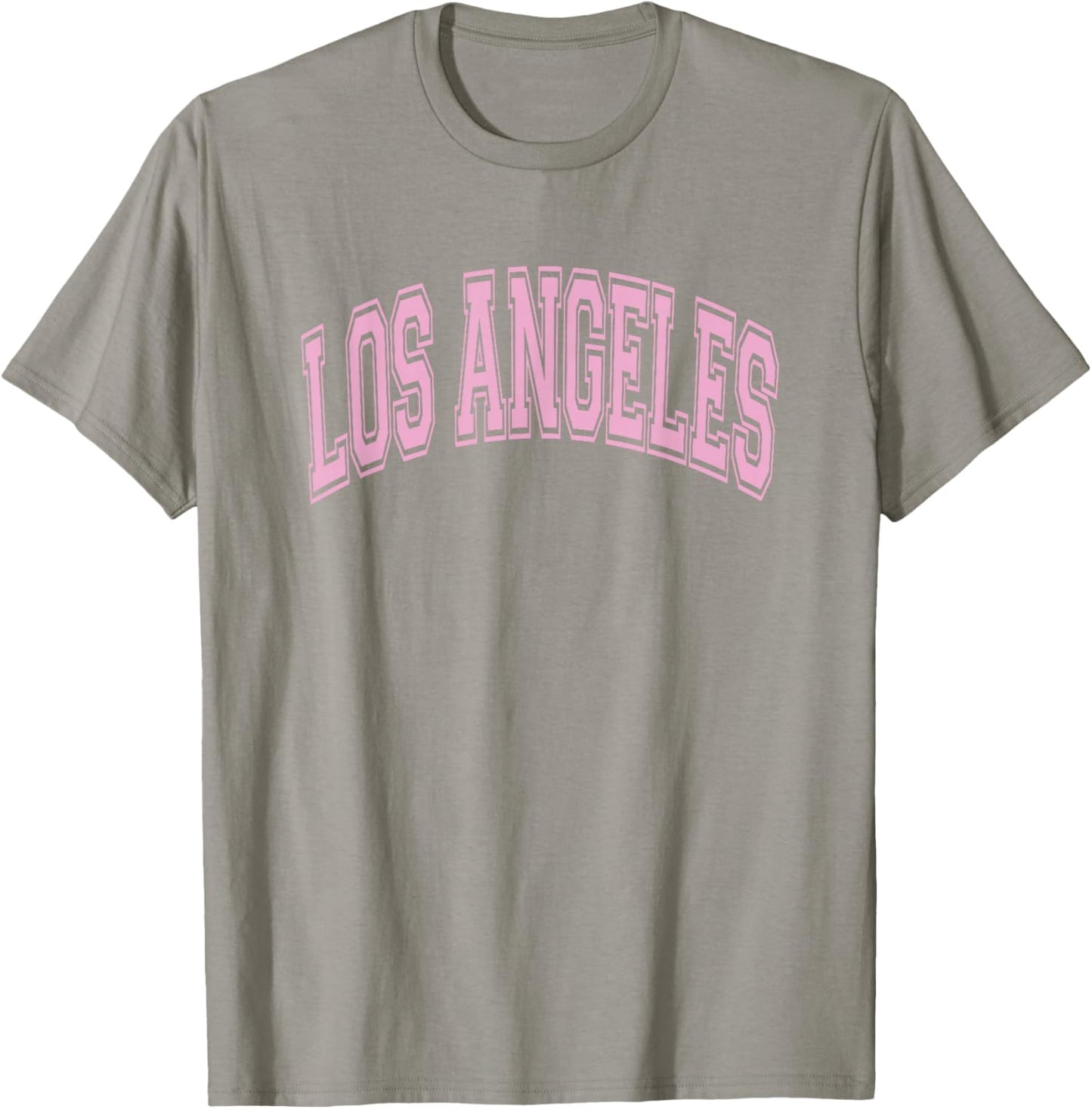 Los Angeles Arched Style Text White with Pink Print T-Shirt - T-Shirt | Sand