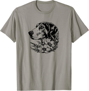 Cute Floral Illustration Art American Foxhound Lover T-Shirt - T-Shirt | Sand