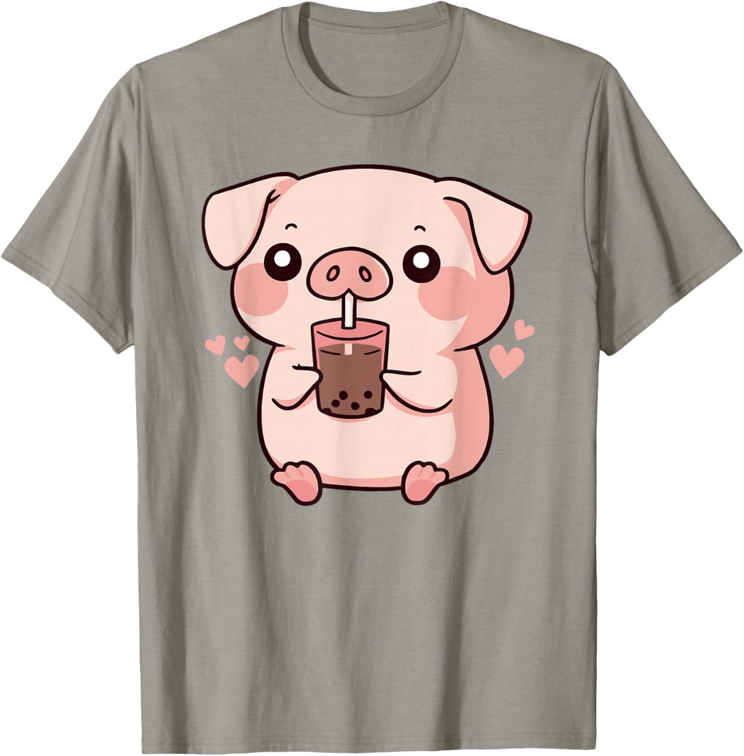 Cute Kawaii Cartoon Pig Drinking Bubble Tea T-Shirt - T-Shirt | Sand