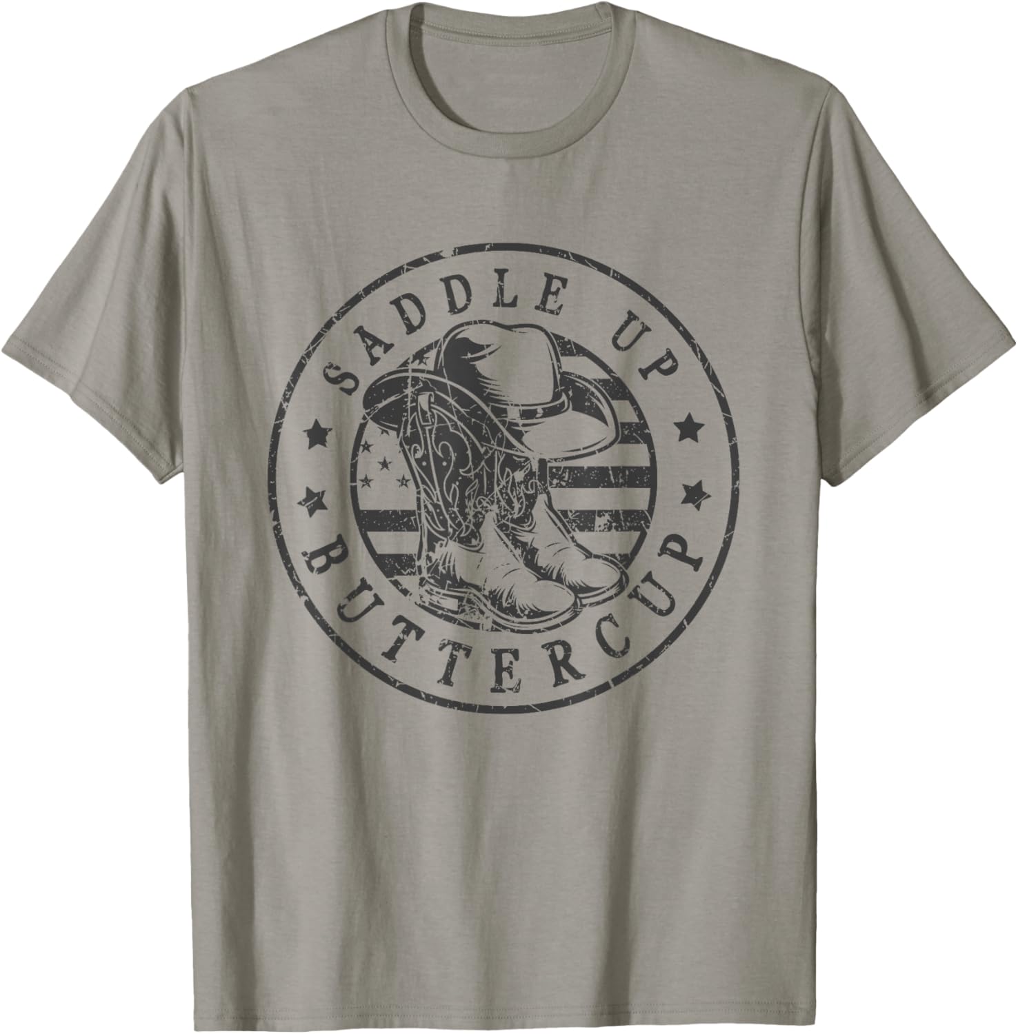 Saddle Up Buttercup Cowboy Boots Western Country USA Flag T-Shirt - T-Shirt | Sand