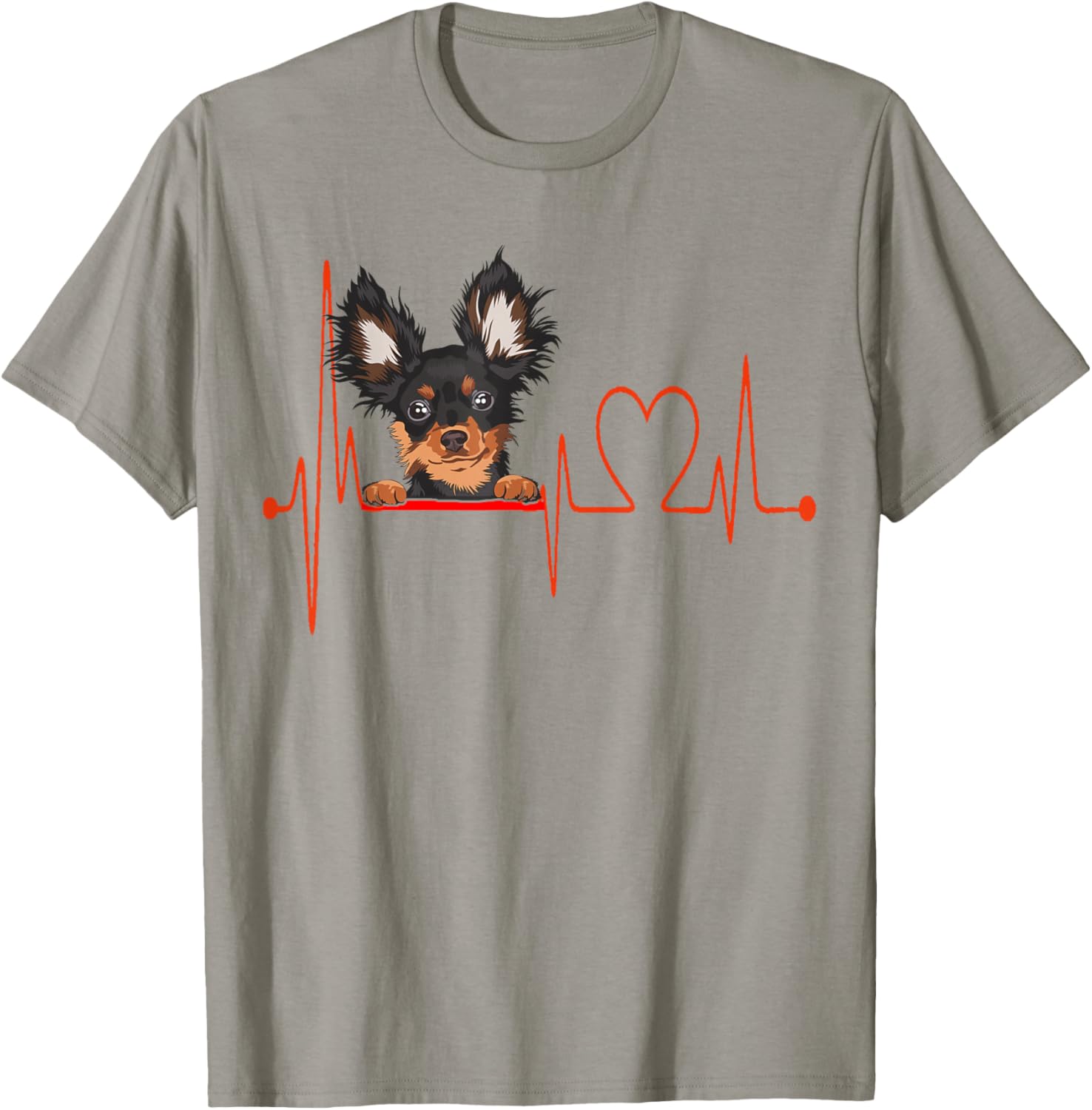 Russian Toy Terrier Heartbeat EKG My Dog Is My Valentine T-Shirt - T-Shirt | Sand
