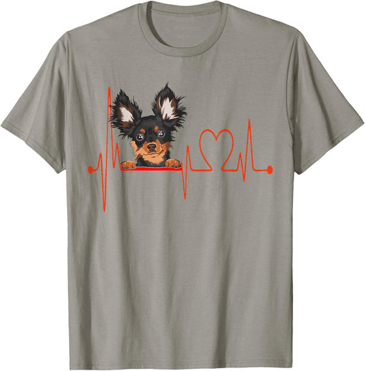 Russian Toy Terrier Heartbeat EKG My Dog Is My Valentine T-Shirt - T-Shirt | Sand