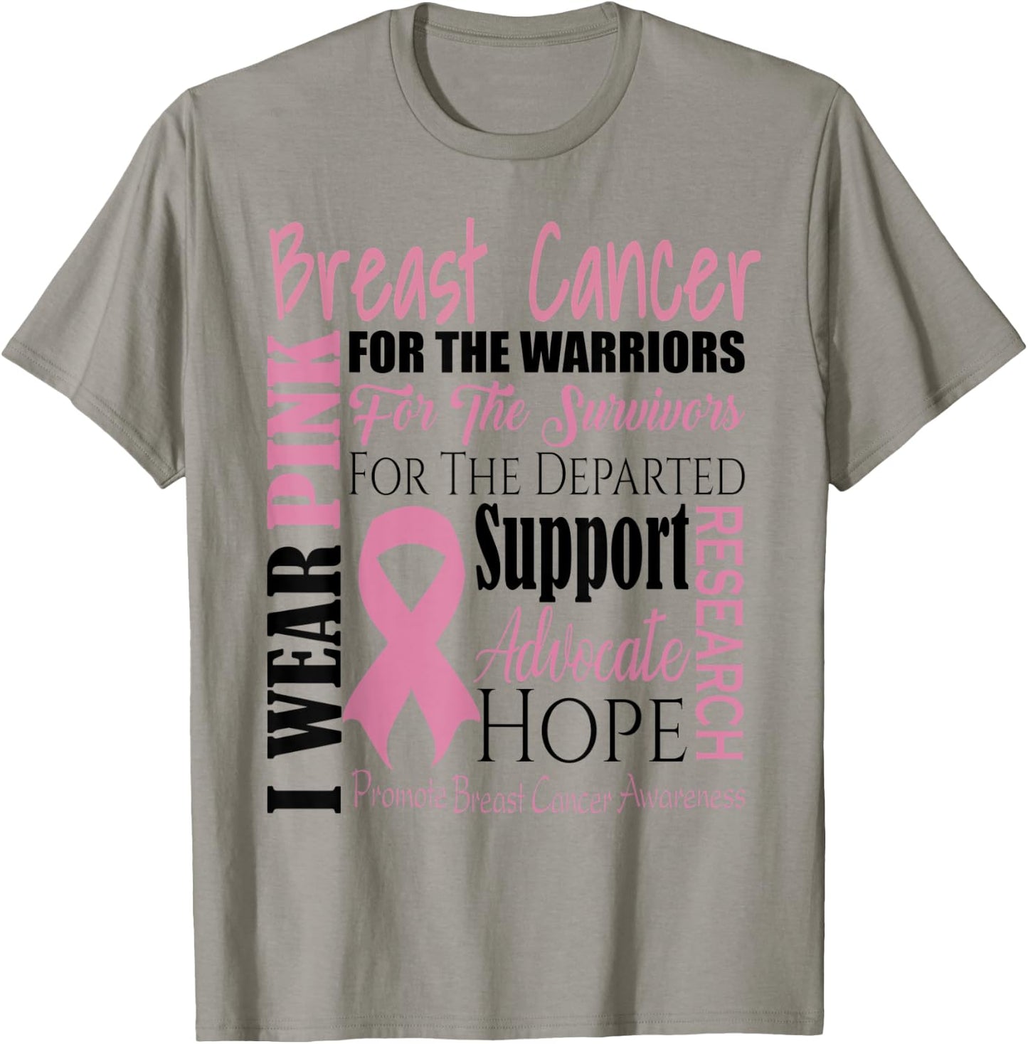 Breast Cancer Warrior Pink Ribbon Fighter Support Hope Gift T-Shirt - T-Shirt | Sand