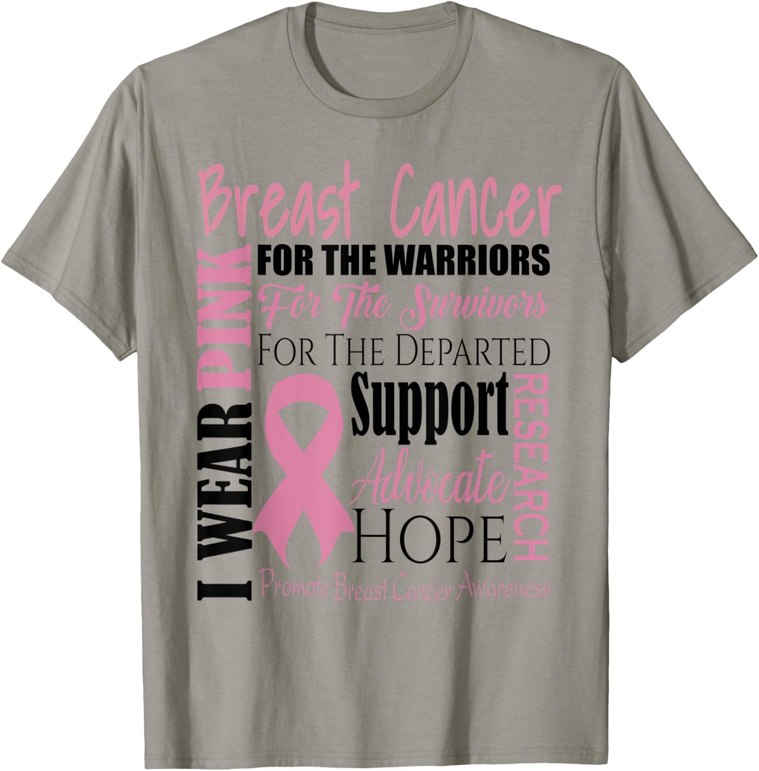 Breast Cancer Warrior Pink Ribbon Fighter Support Hope Gift T-Shirt - T-Shirt | Sand