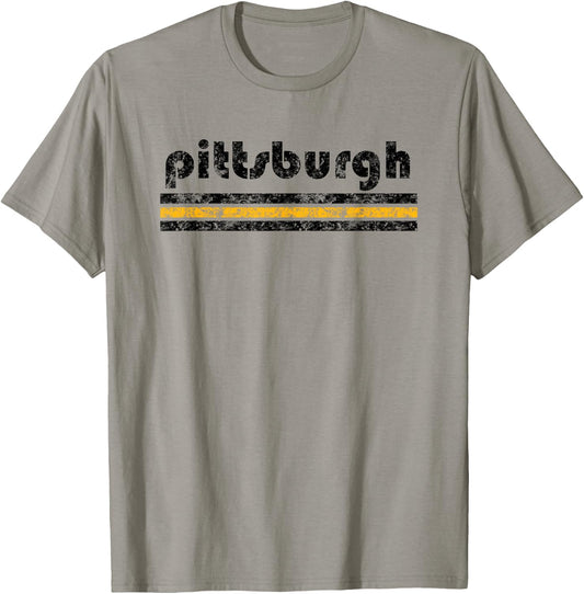 Pittsburgh Pennsylvania Retro Three Stripe Vintage T-Shirt - T-Shirt | Sand
