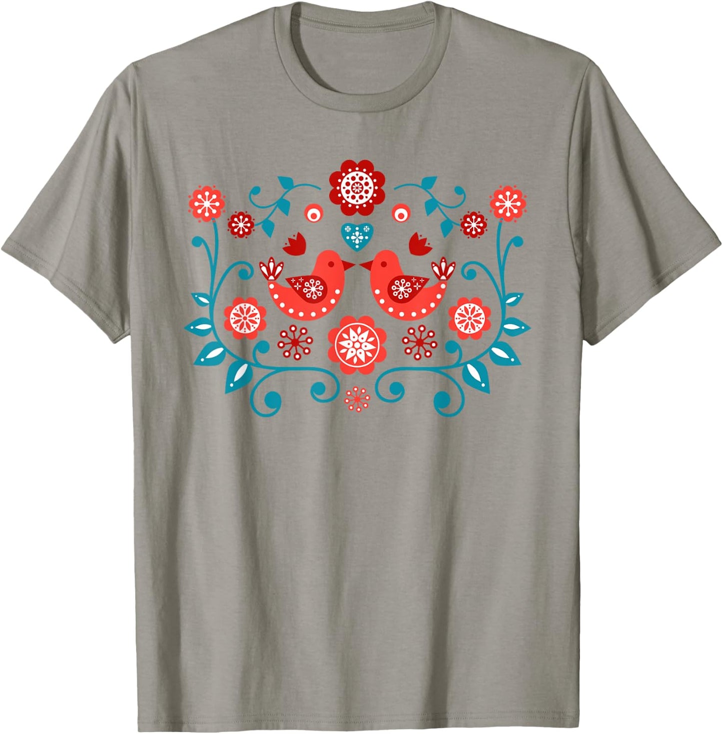 Scandinavian Folk Art Bird Pattern Shirt T-Shirt - T-Shirt | Sand