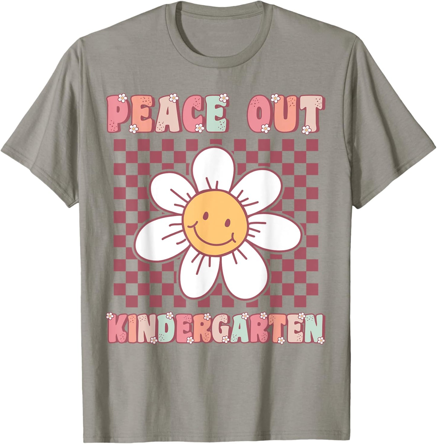 Peace Out Kindergarten Cute Groovy Last Day of Kindergarten T-Shirt - T-Shirt | Sand