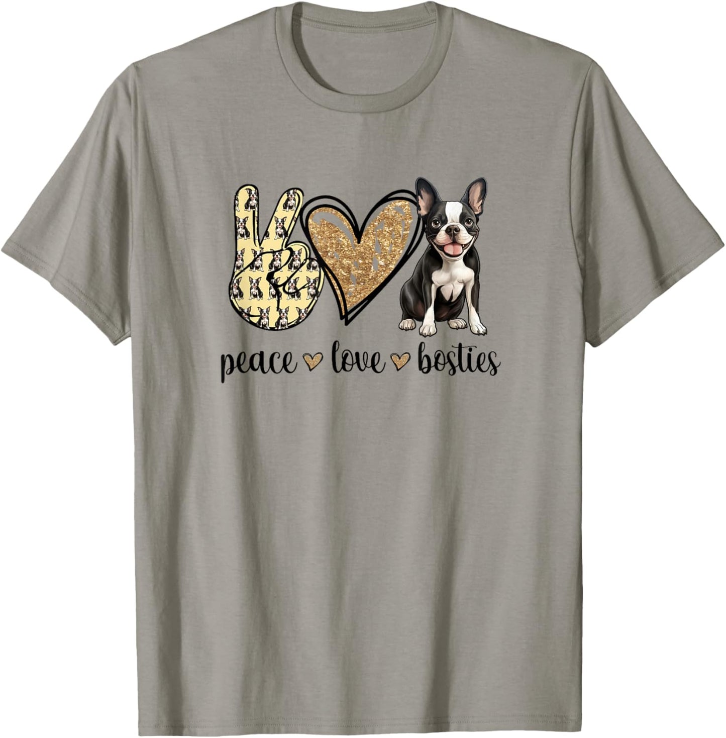 Peace Love Boston Terrier Dog Lover Men Women Girls Kids T-Shirt - T-Shirt | Sand