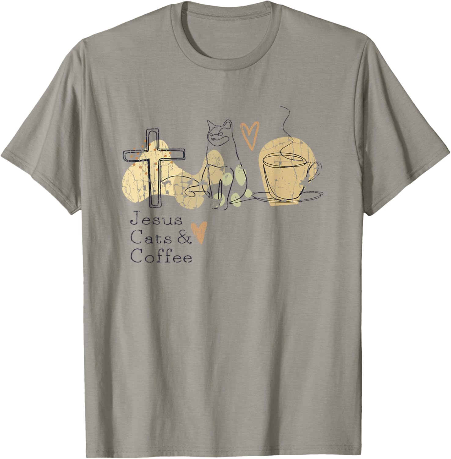 Jesus Cats And Coffee Minimalist Graphic Design T-Shirt - T-Shirt | Sand