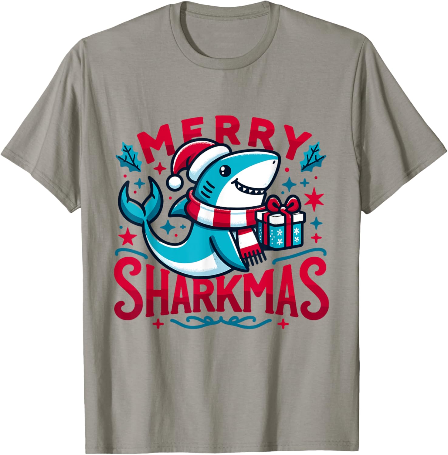 Merry Sharkmas Cute Shark Christmas Pajamas Boys Girl Winte T-Shirt - T-Shirt | Sand
