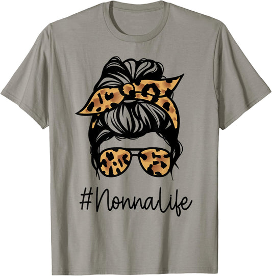 NONNA Leopard Messy Bun Mother's Day for Grandmothers T-Shirt - T-Shirt | Sand
