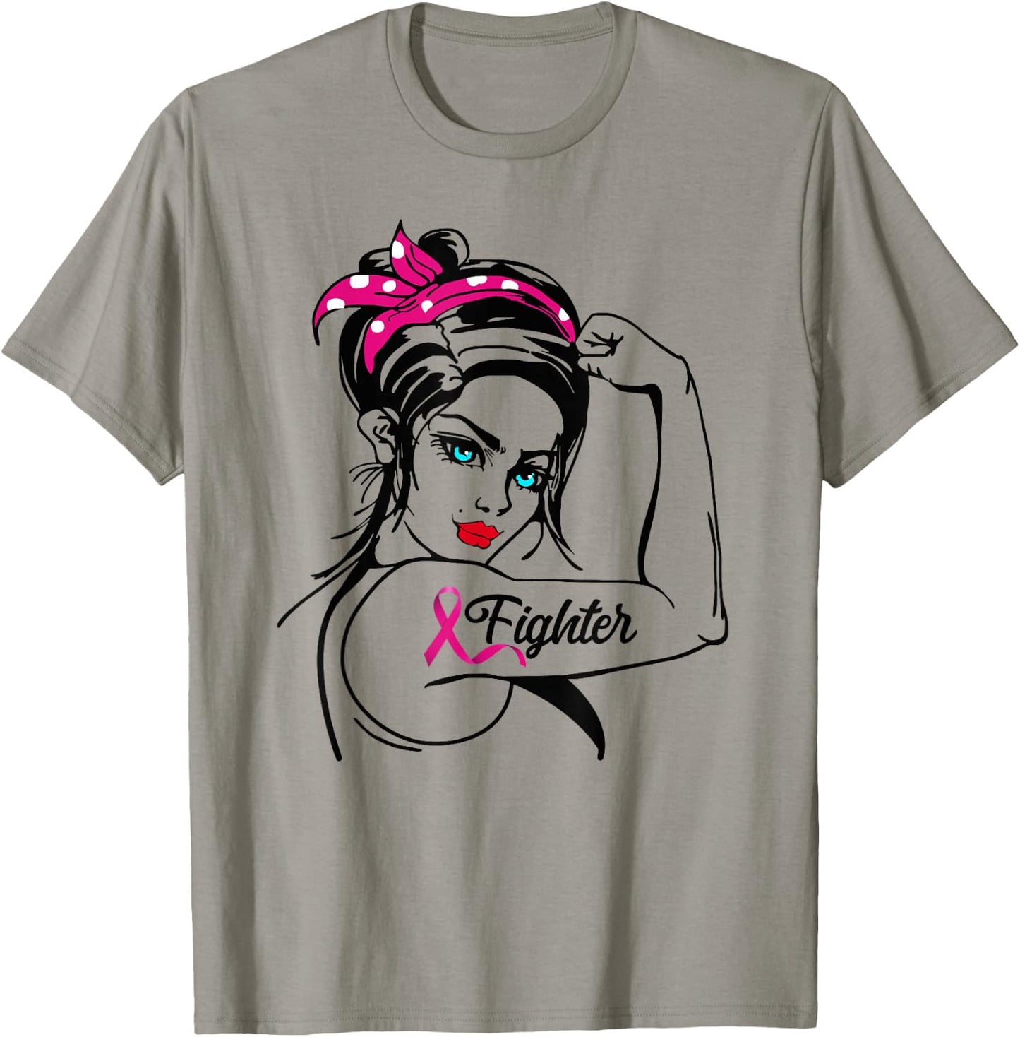 Fighter Rosie The Riveter Breast Cancer Awareness T-Shirt - T-Shirt | Sand