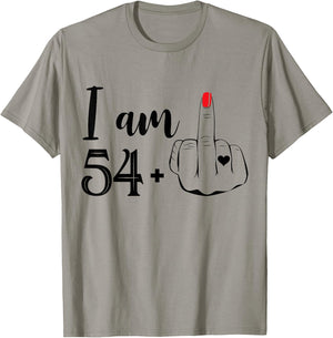 I Am 54 Plus 1 Middle Finger Funny 55th Birthday Women T-Shirt - T-Shirt | Sand