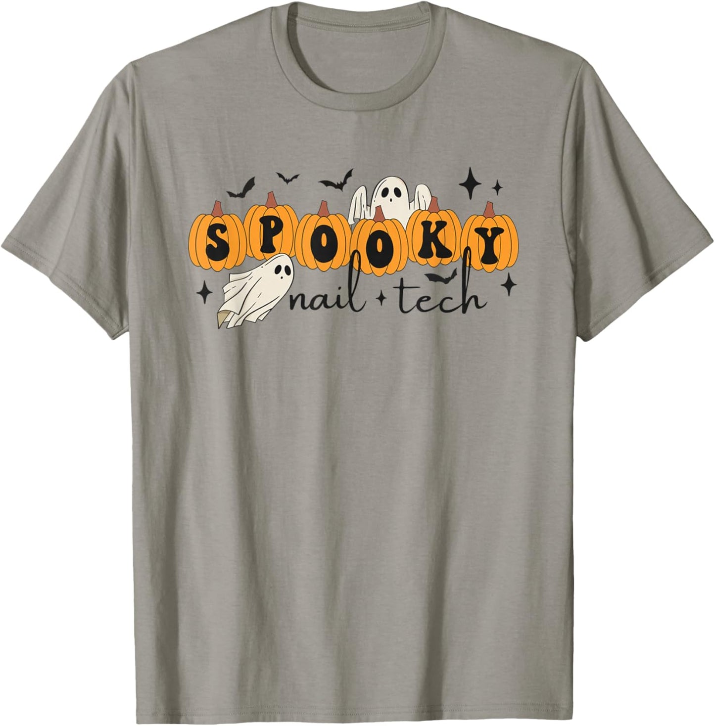 Women Spooky Nail Tech Halloween Pumpkins Ghosts Nail Salon T-Shirt - T-Shirt | Sand