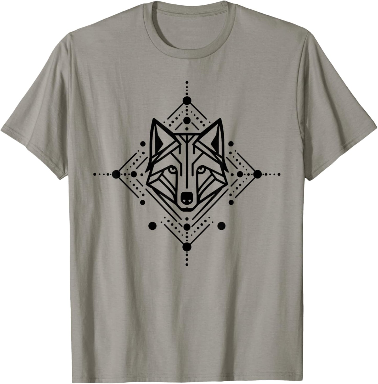 Minimal Line and Shape Black Design of A Wolf Geometric T-Shirt - T-Shirt | Sand