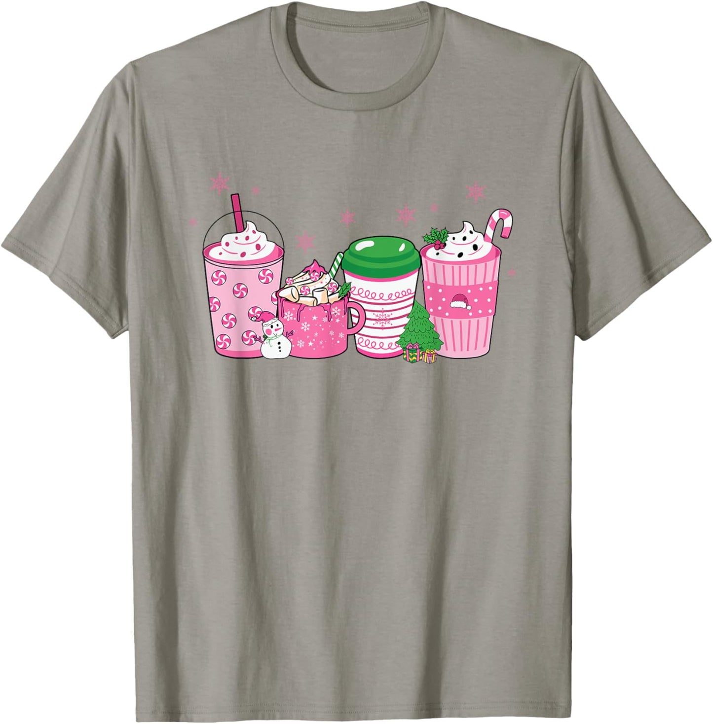 Pink Christmas Peppermint Drinks T-Shirt - T-Shirt | Sand