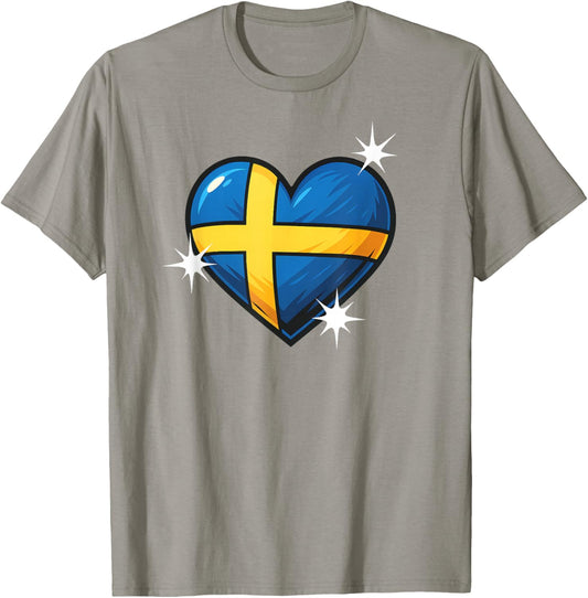 Schwedische Flagge Herz Damen Herren Kinder Gelb & Blau Schweden T-Shirt - T-Shirt | Sand