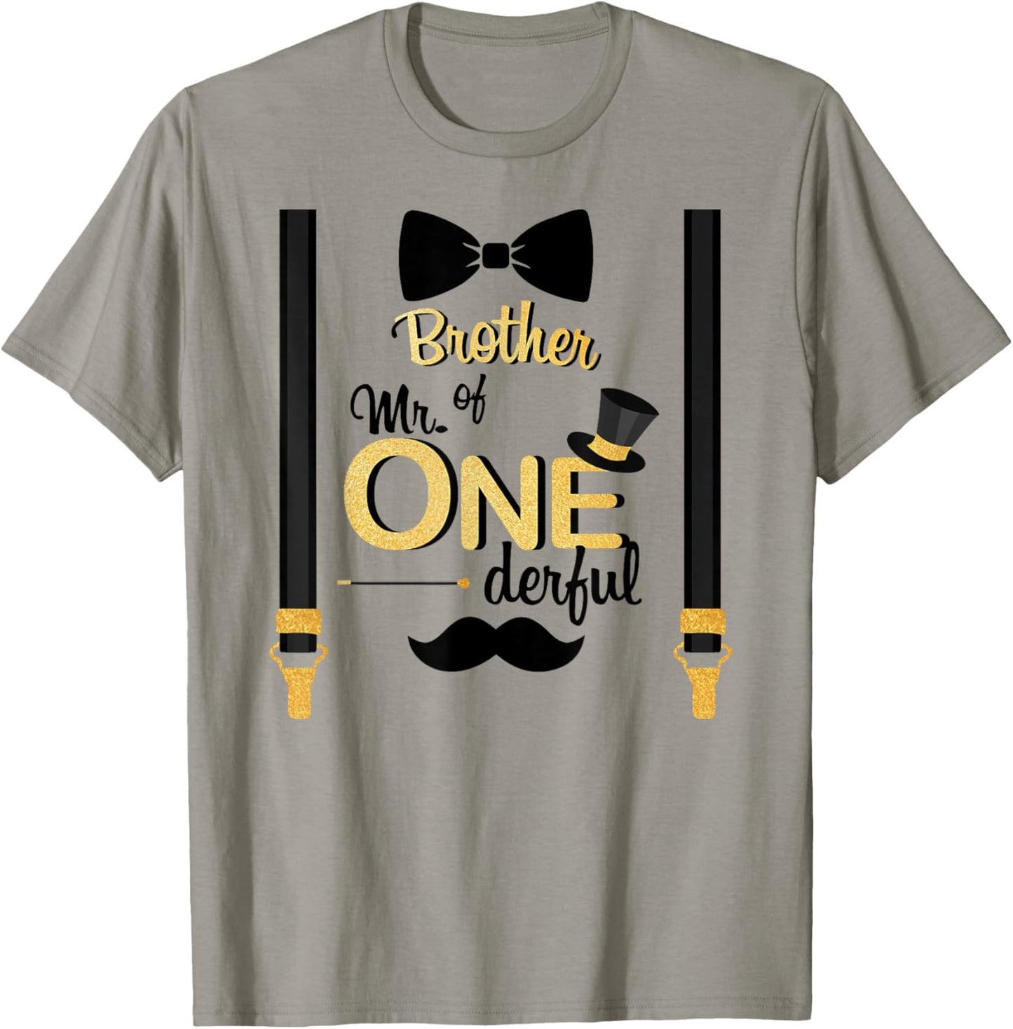 Brother Of Mr One-derful Party Gold-Black Boy 1st Birthday T-Shirt - T-Shirt | Sand