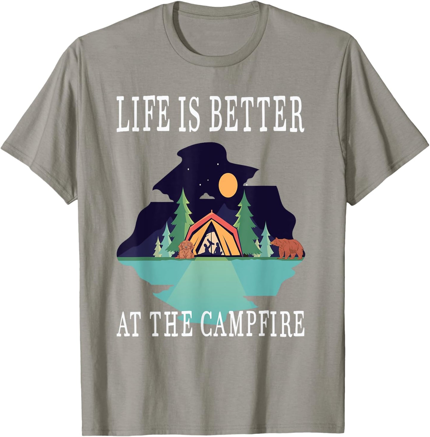 Life Is Better At The Campfire Van Camping Happy Camper T-Shirt - T-Shirt | Sand