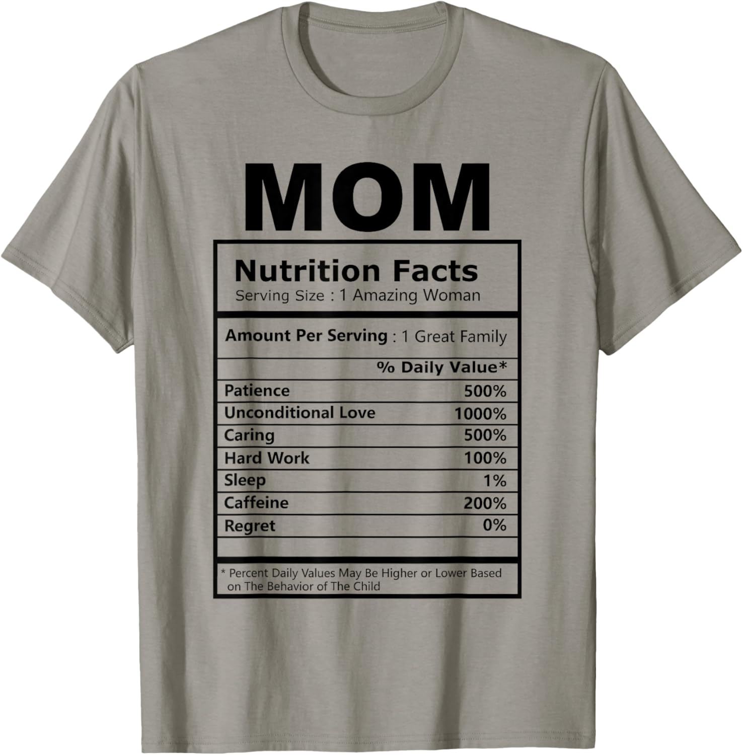 Mom Nutrition Facts Mother's Day Mama Mommy Wife Funny T-Shirt - T-Shirt | Sand