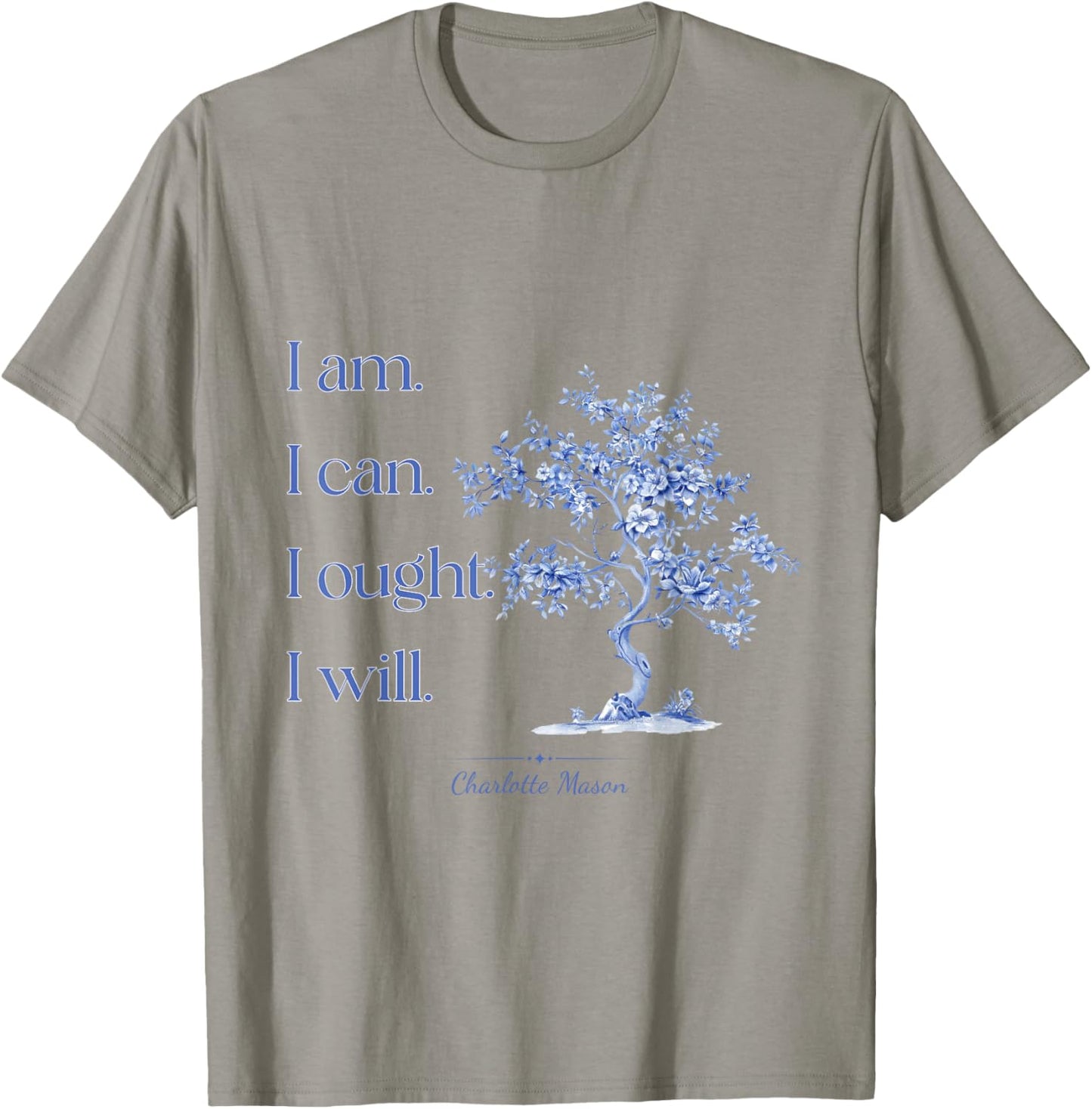 Charlotte Mason Home School Blue Toile Tree Design T-Shirt - T-Shirt | Sand