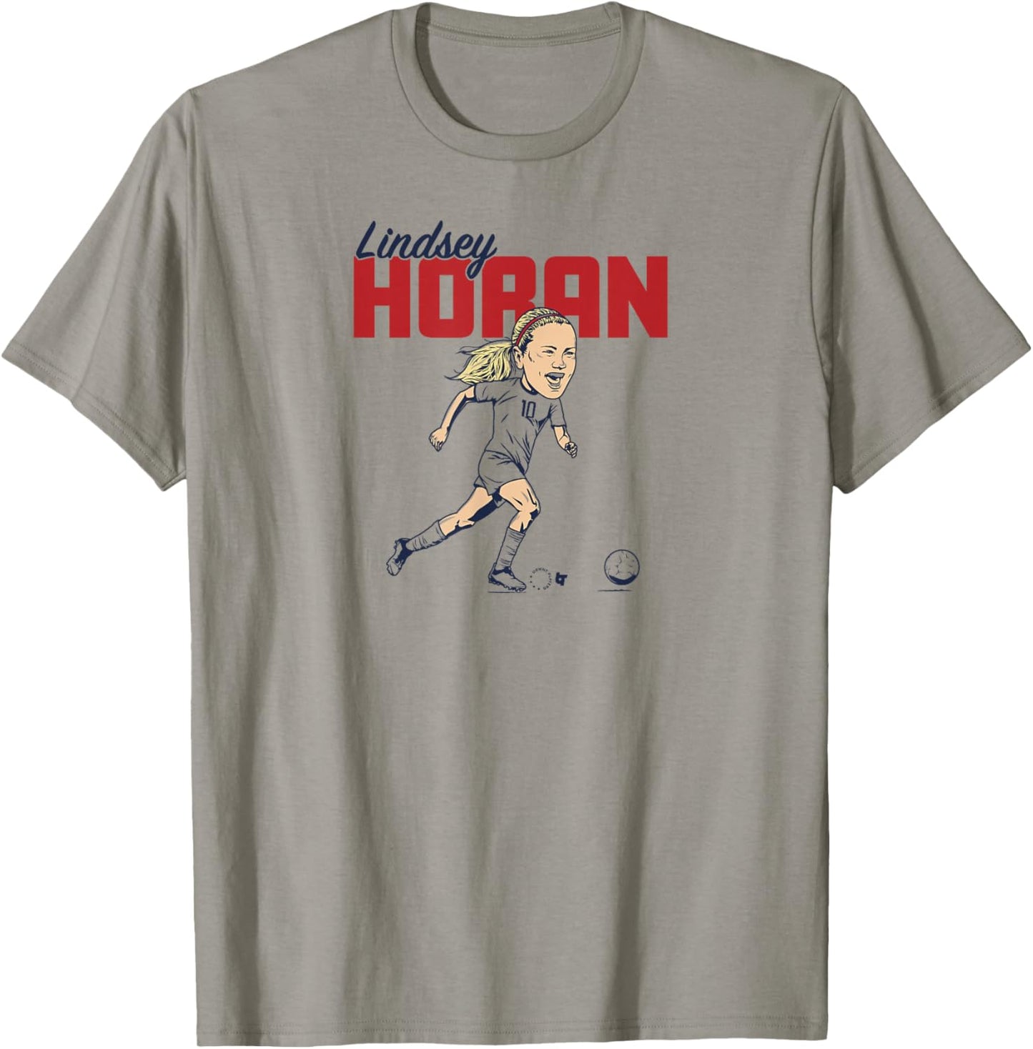 Lindsey Horan: Caricature - USWNT Players Association Soccer T-Shirt - T-Shirt | Sand