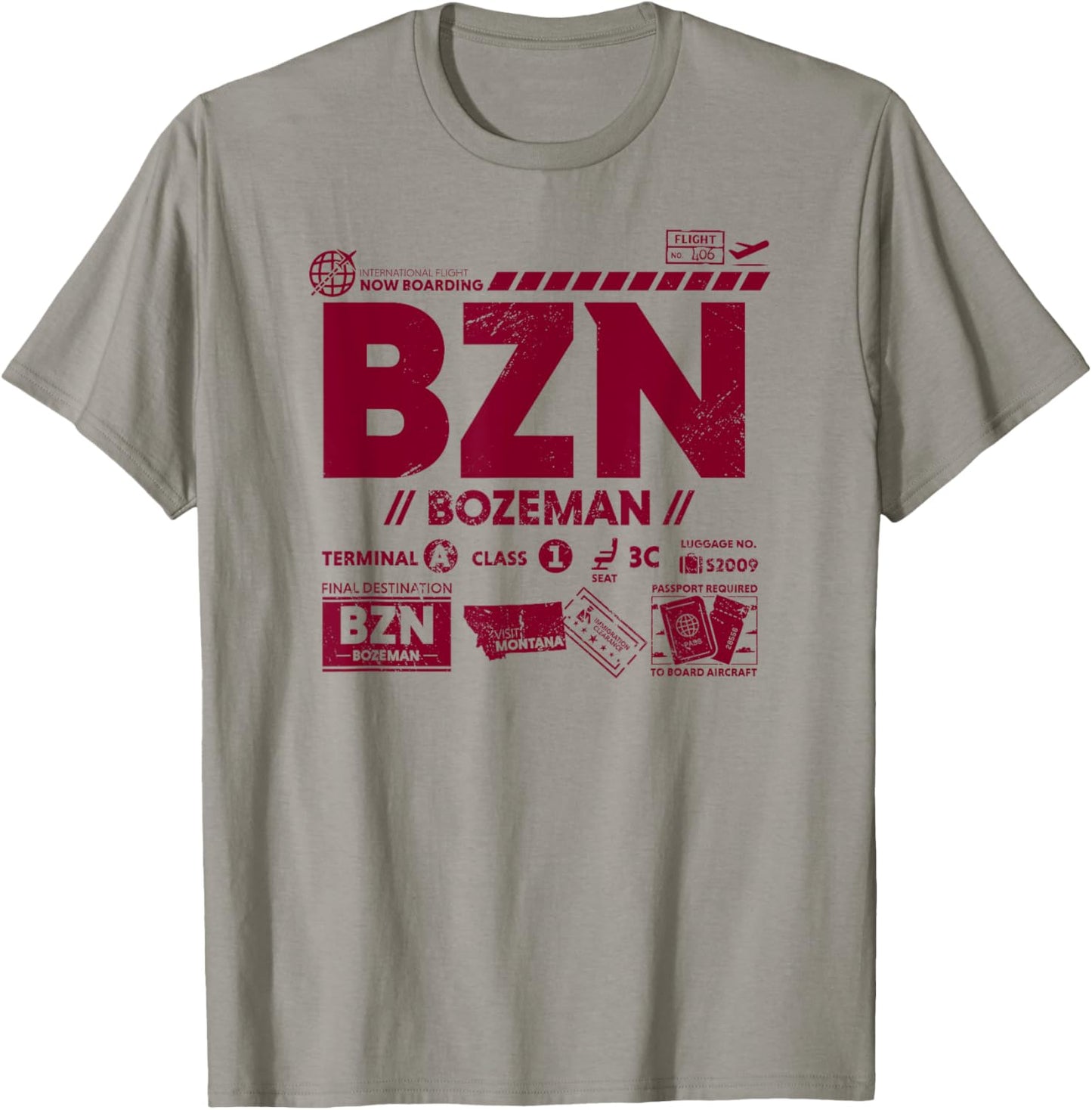 Vintage Bozeman BZN Airport Code Travel Day Retro Tag MT T-Shirt - T-Shirt | Sand