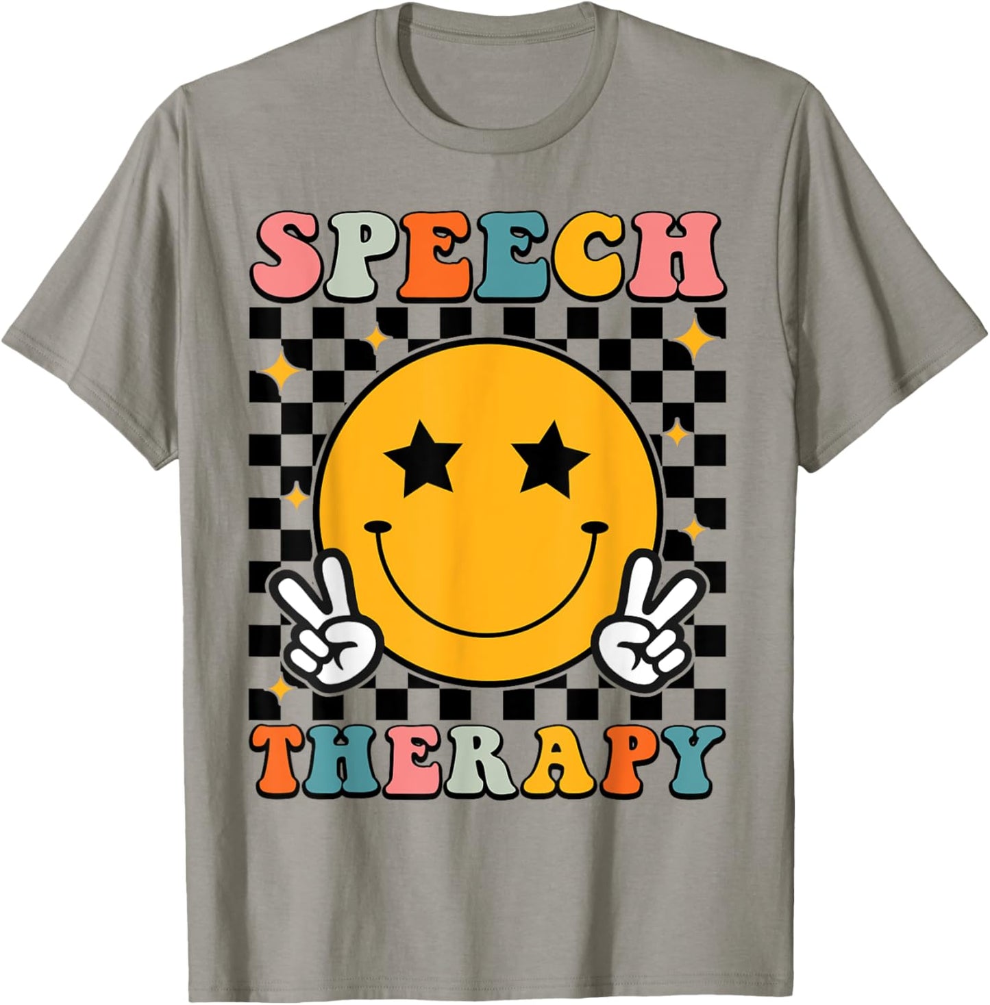 Speech Therapy Retro Smile Face SLP Teacher Speech Therapist T-Shirt - T-Shirt | Sand