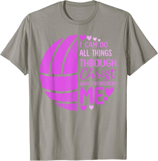 Volleyball Girl Women Boy Men Funny Volleyball Christ Verse T-Shirt - T-Shirt | Sand