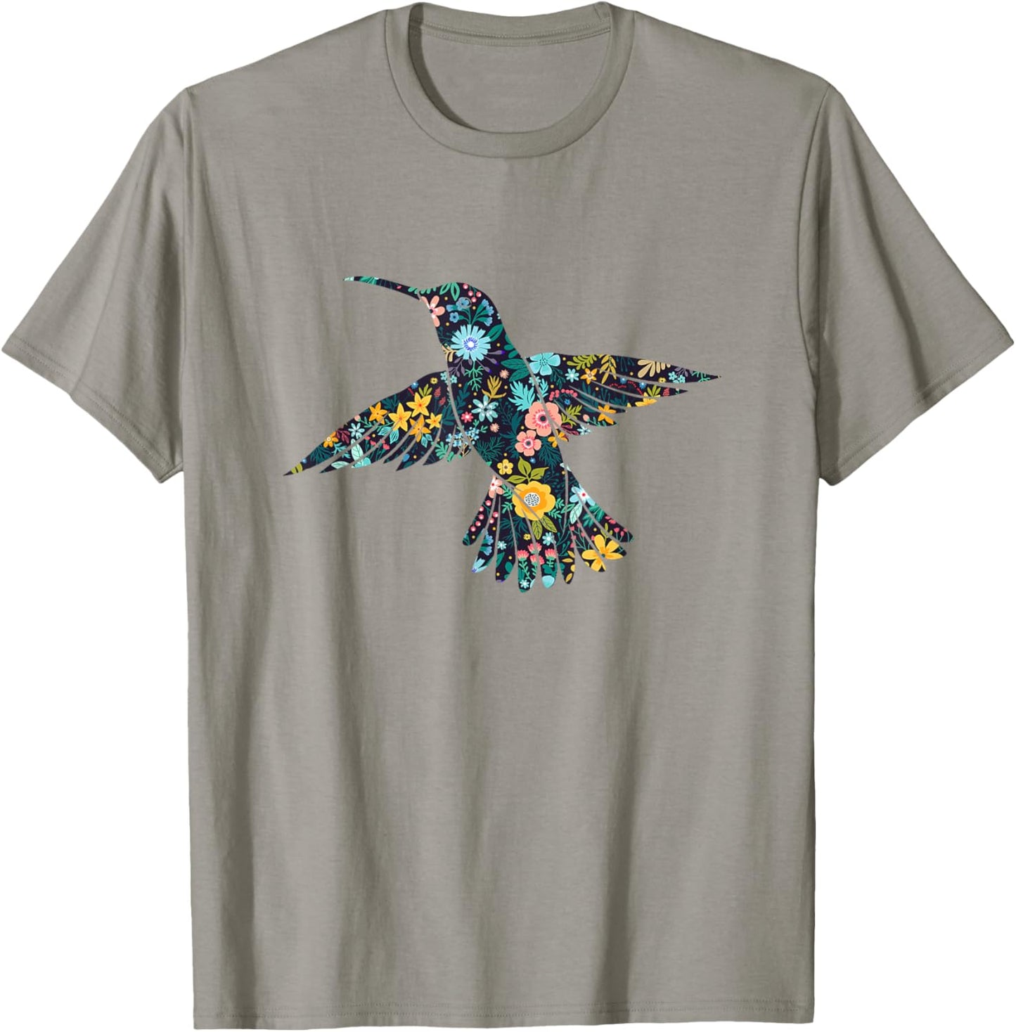 Floral Hummingbird Birds Silhouette Girls Graphic T-Shirt - T-Shirt | Sand